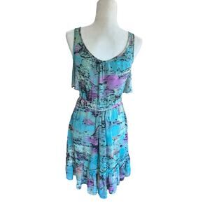 Akira Black Label Dress Women Small Blue Green Pink Ruffle Sleeveless Hi Low